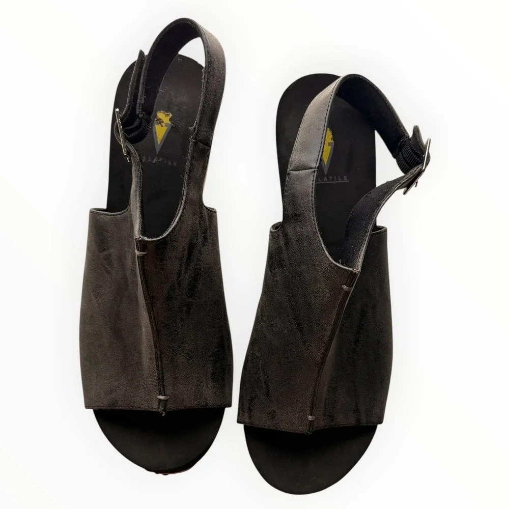 Volatile Division Cork Wedge Sandals Charcoal Slingback Studded Size 10